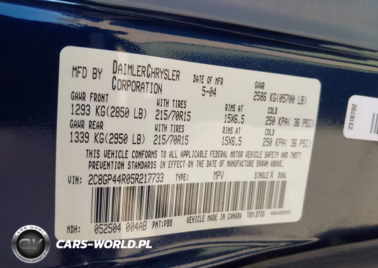 2005 Chrysler Town & Country Lx VIN:2C8GP44R05R217733 - 9