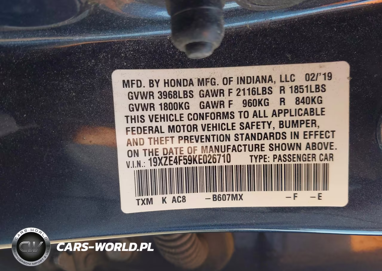 2019 Honda Insight Ex VIN:19XZE4F59KE026710 - 9
