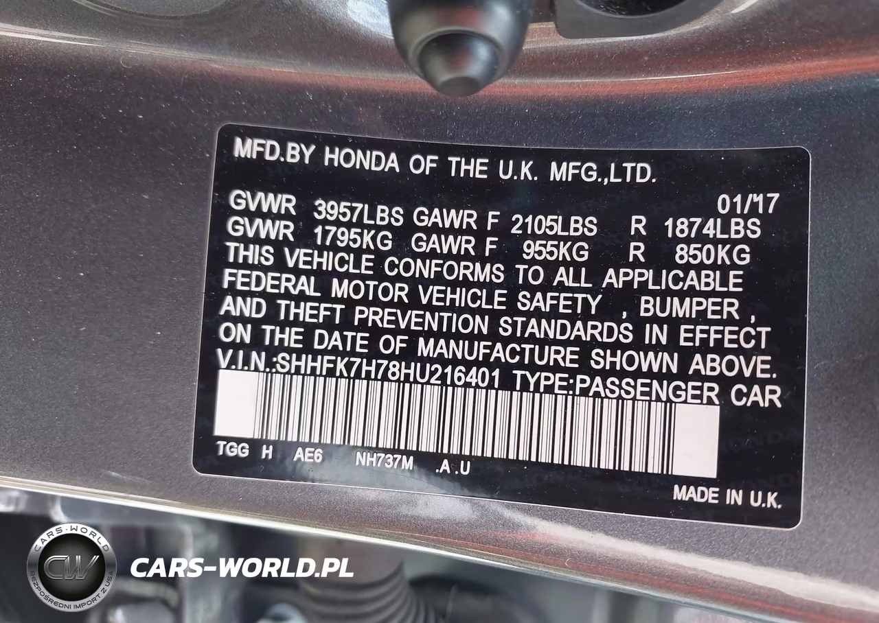 2017 Honda Civic Ex-L VIN:SHHFK7H78HU216401 - 9