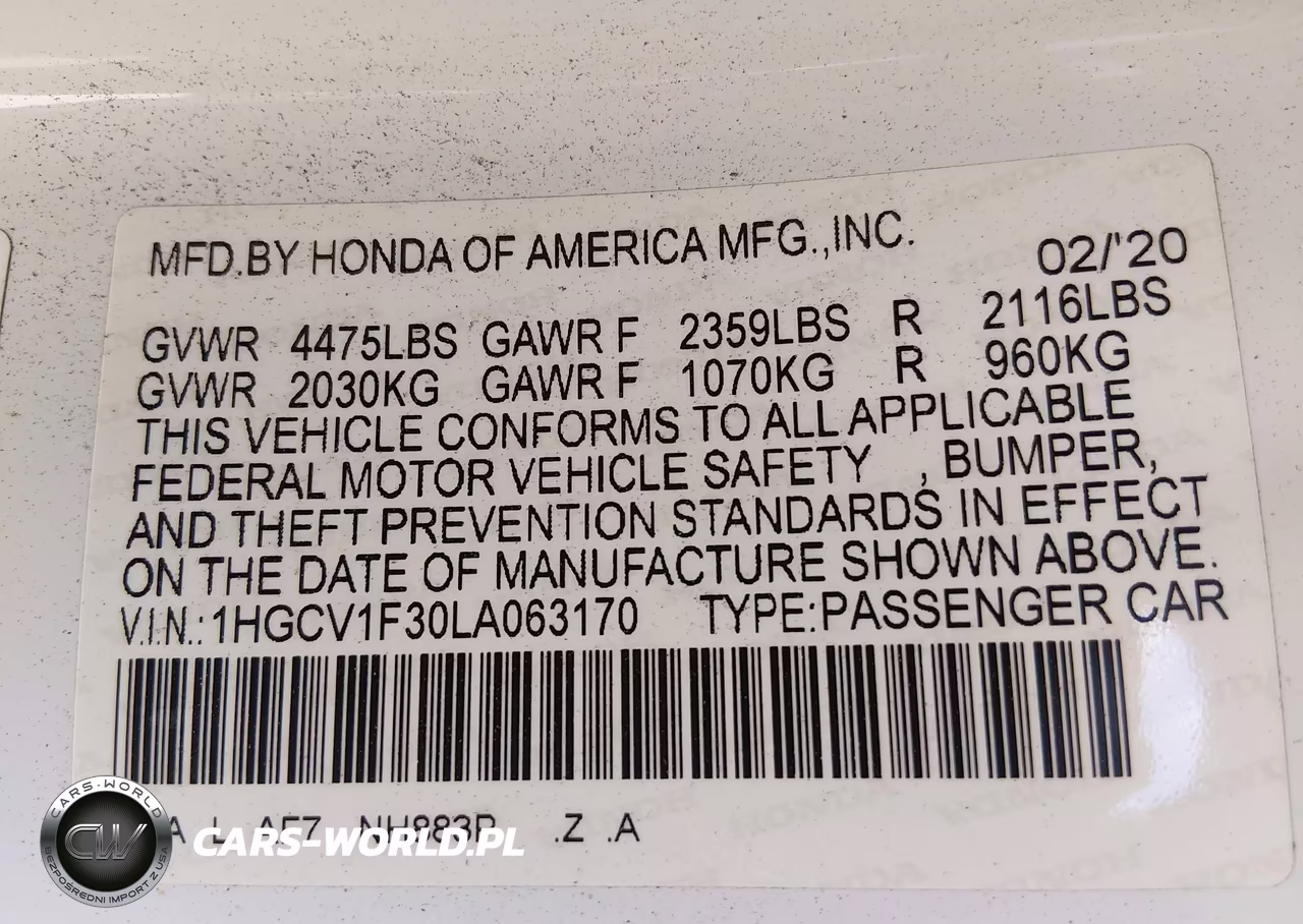 2020 Honda Accord Sport VIN:1HGCV1F30LA063170 - 9