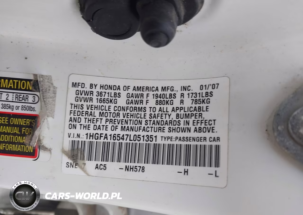 2007 Honda Civic Lx VIN:1HGFA16547L051351 - 9