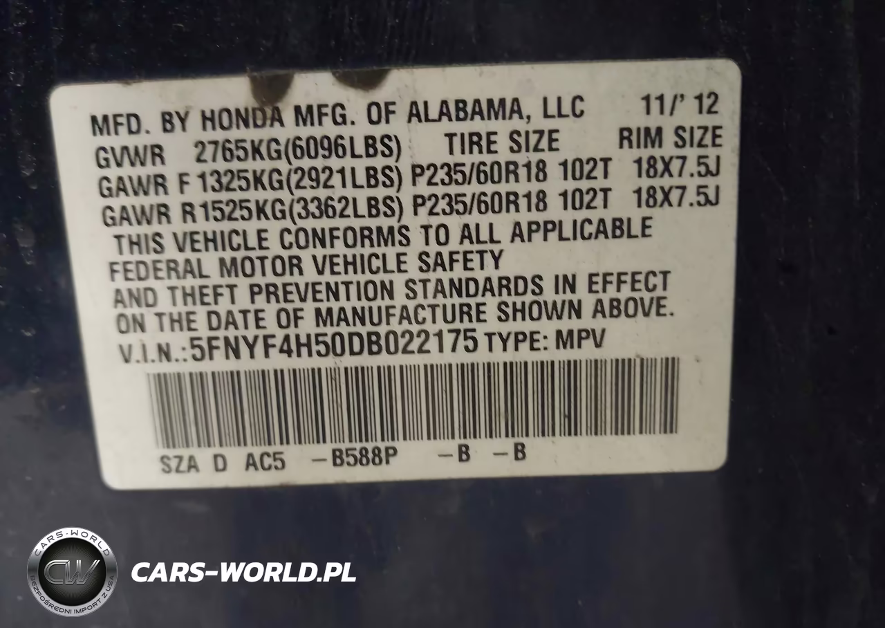 2013 Honda Pilot Ex-L VIN:5FNYF4H50DB022175 - 9
