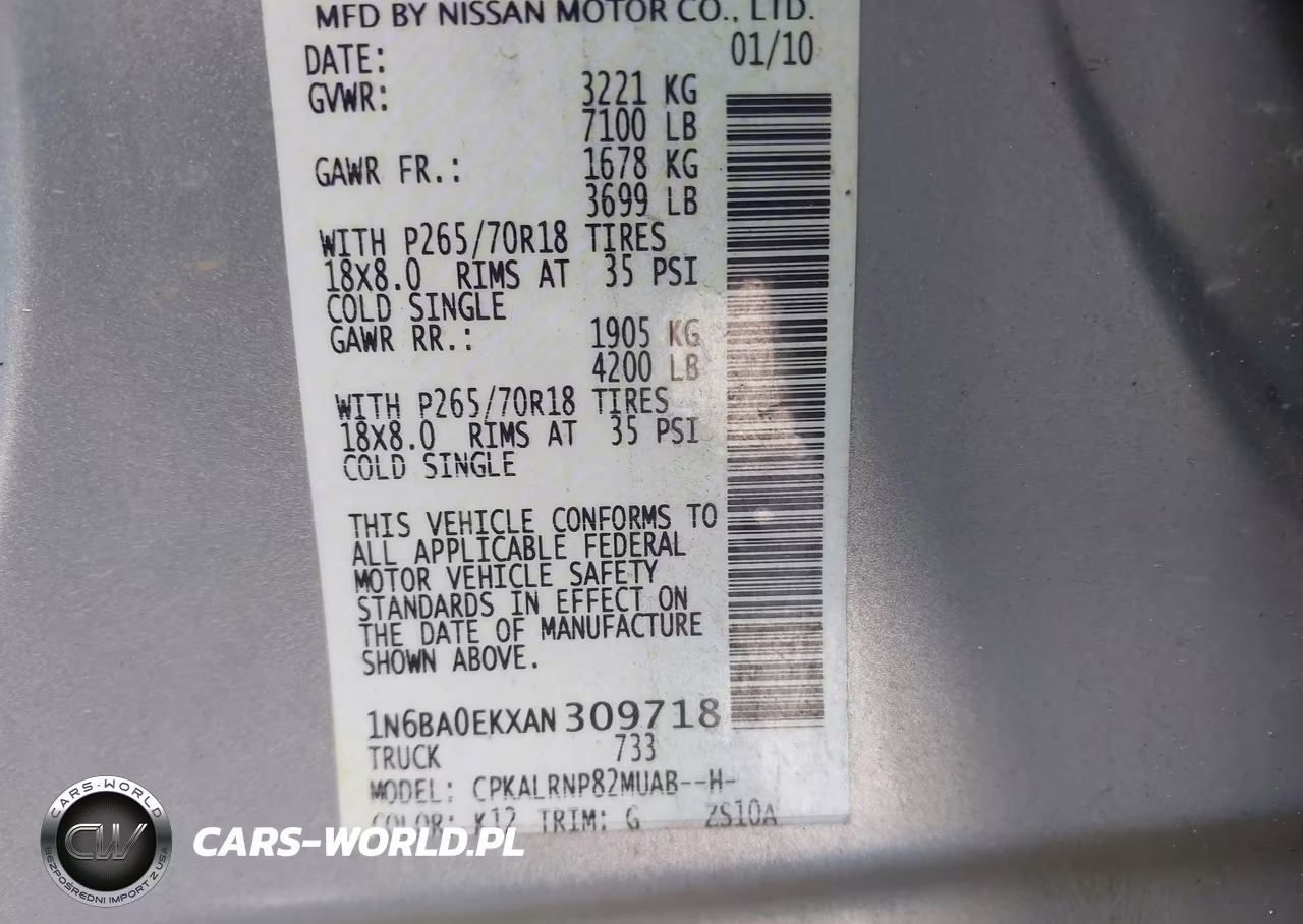 2010 Nissan Titan Xe VIN:1N6BA0EKXAN309718 - 9
