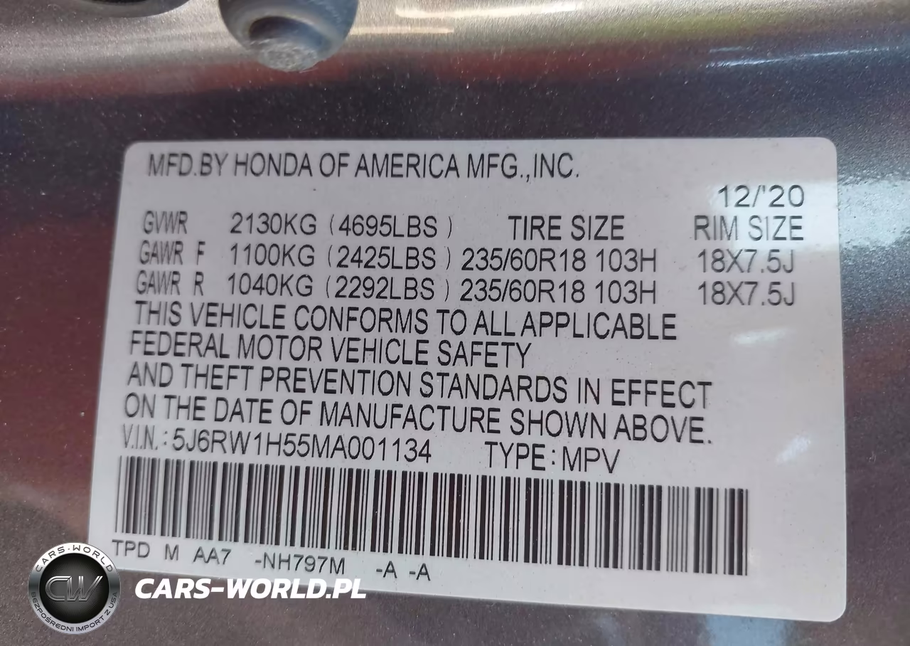 2021 Honda Cr-V 2Wd Ex VIN:5J6RW1H55MA001134 - 9
