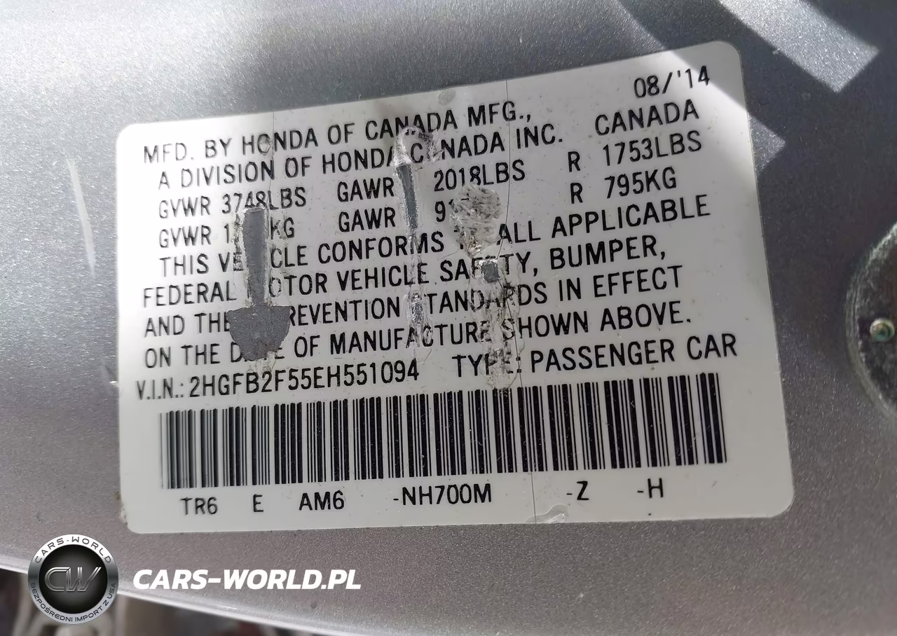 2014 Honda Civic Lx VIN:2HGFB2F55EH551094 - 9