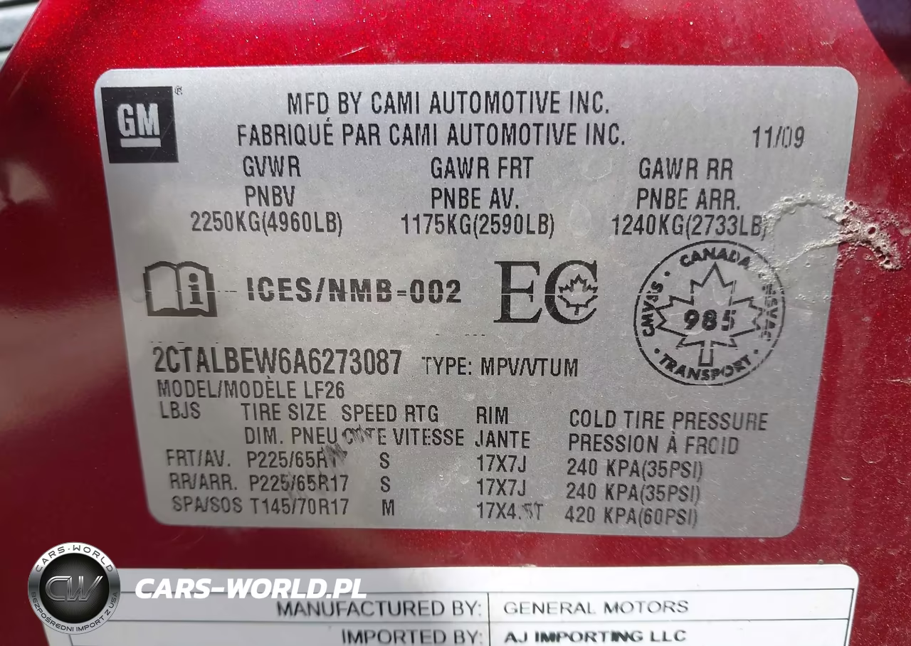 2010 GMC Terrain Sle-1 VIN:2CTALBEW6A6273087 - 9