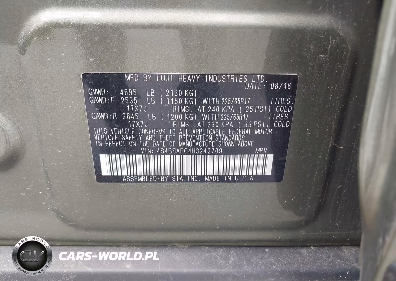 2017 Subaru Outback 2.5I Premium VIN:4S4BSAFC4H3242709 - 9