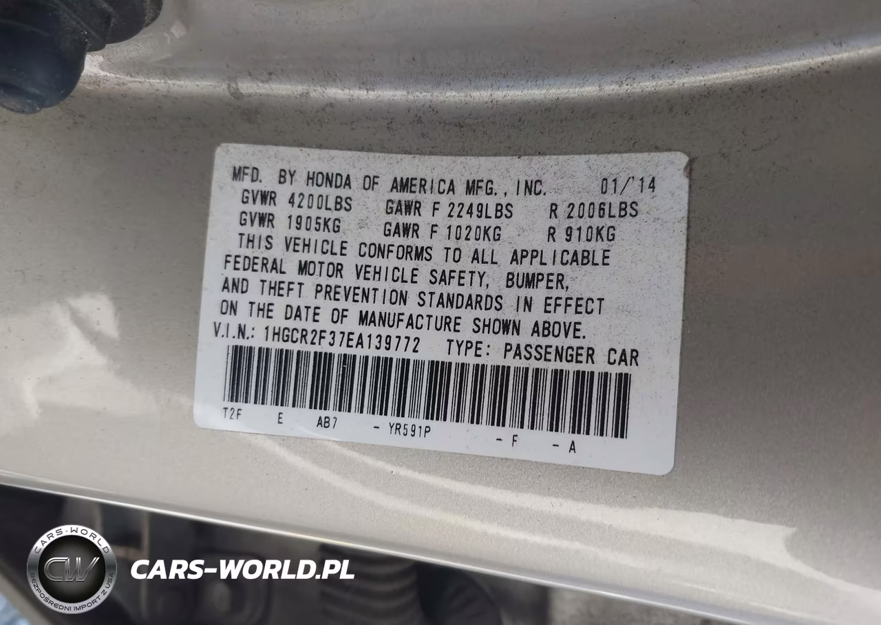 2014 Honda Accord Lx VIN:1HGCR2F37EA139772 - 9
