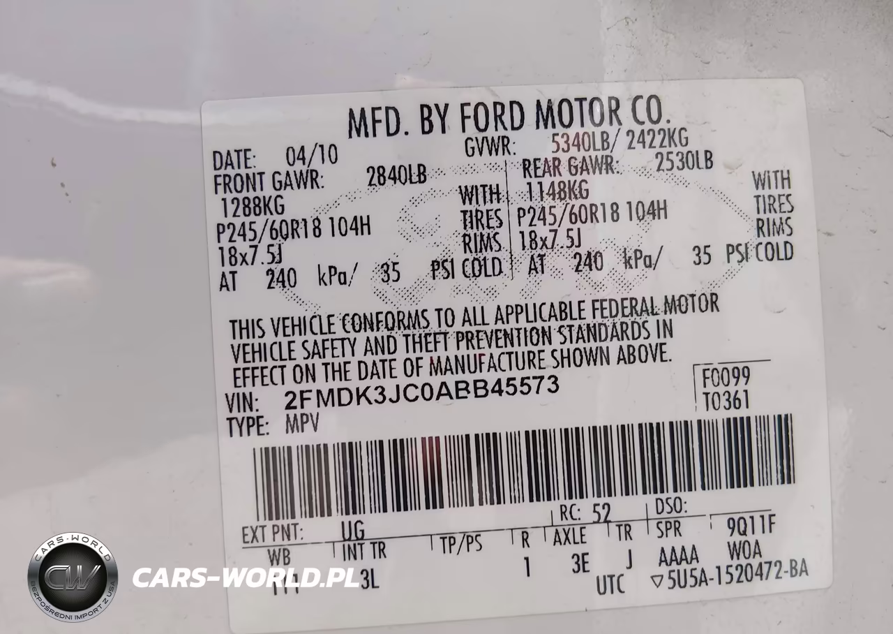 2010 Ford Edge Sel VIN:2FMDK3JC0ABB45573 - 9
