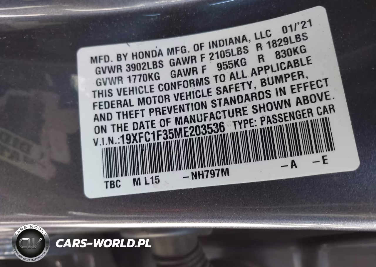 2021 Honda Civic Ex VIN:19XFC1F35ME203536 - 9