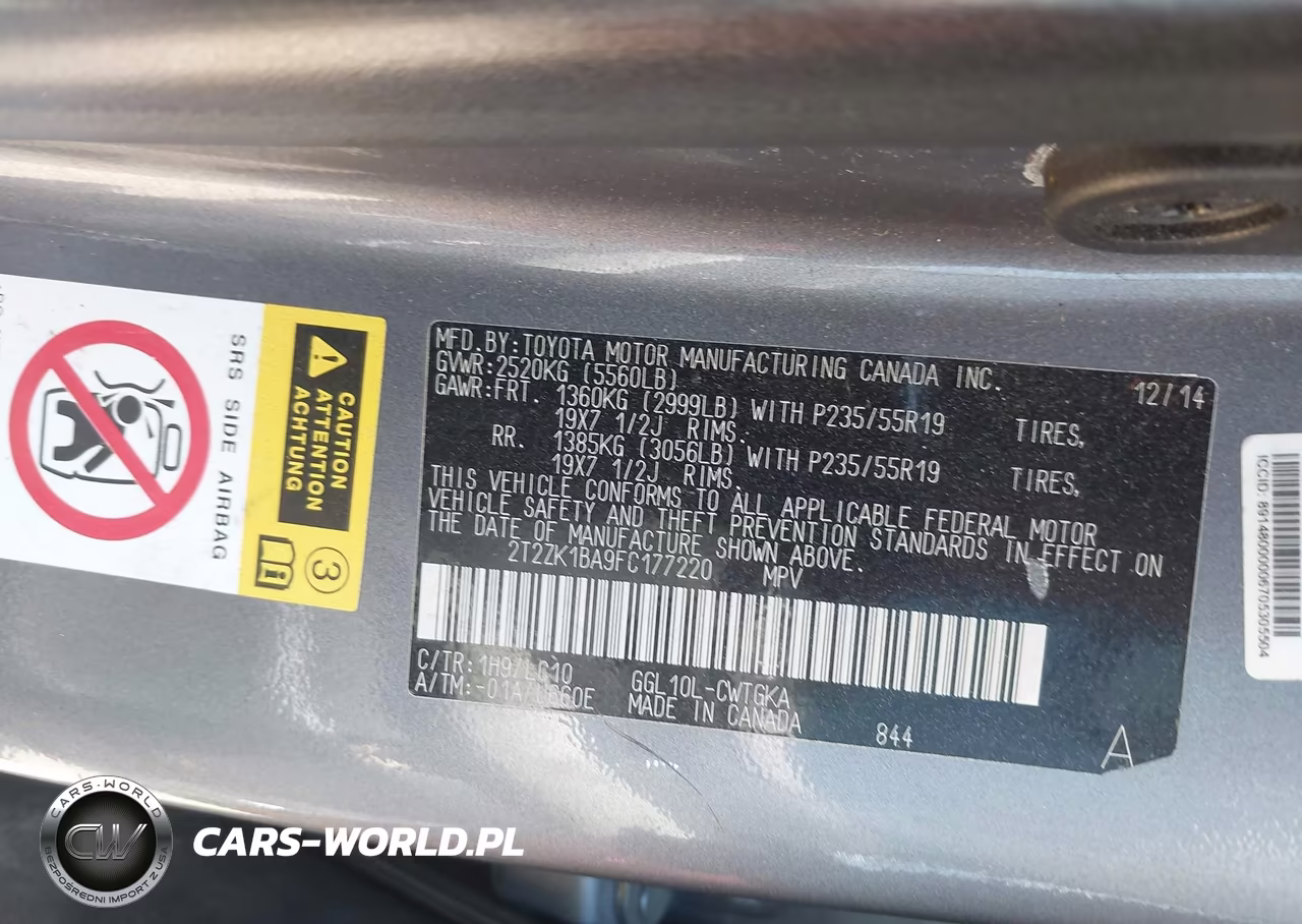 2015 Lexus Rx 350 VIN:2T2ZK1BA9FC177220 - 9