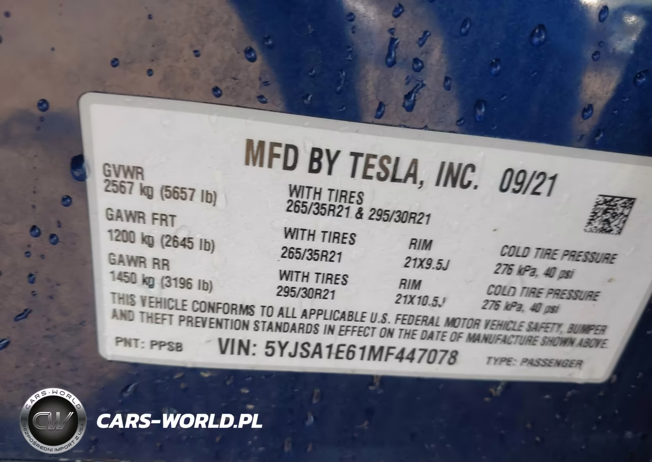 2021 Tesla Model S Plaid Tri Motor All-Wheel Drive VIN:5YJSA1E61MF447078 - 9