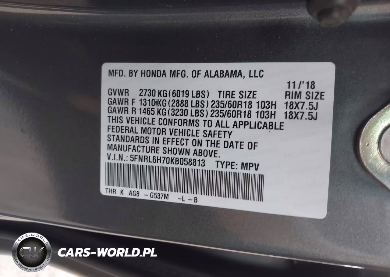 2019 Honda Odyssey Ex-L VIN:5FNRL6H70KB058813 - 9