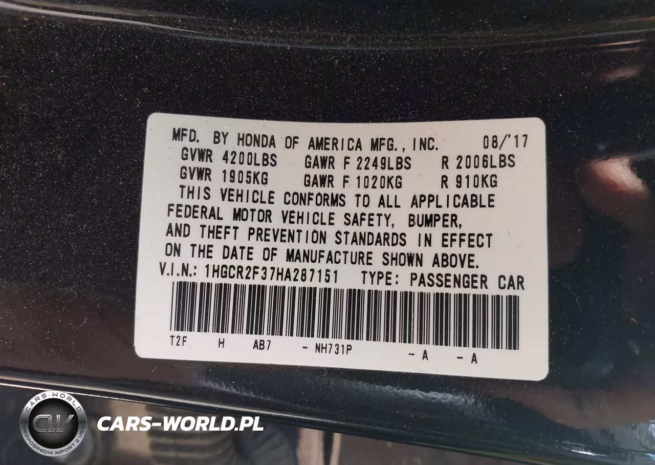 2017 Honda Accord Lx VIN:1HGCR2F37HA287151 - 9