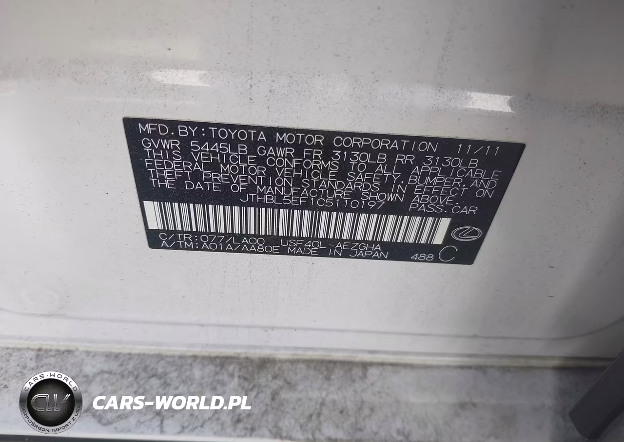 2012 Lexus Ls 460 VIN:JTHBL5EF1C5110197 - 9