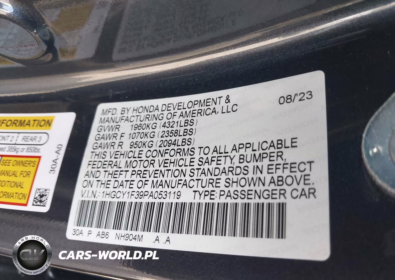 2023 Honda Accord Ex VIN:1HGCY1F39PA053119 - 9