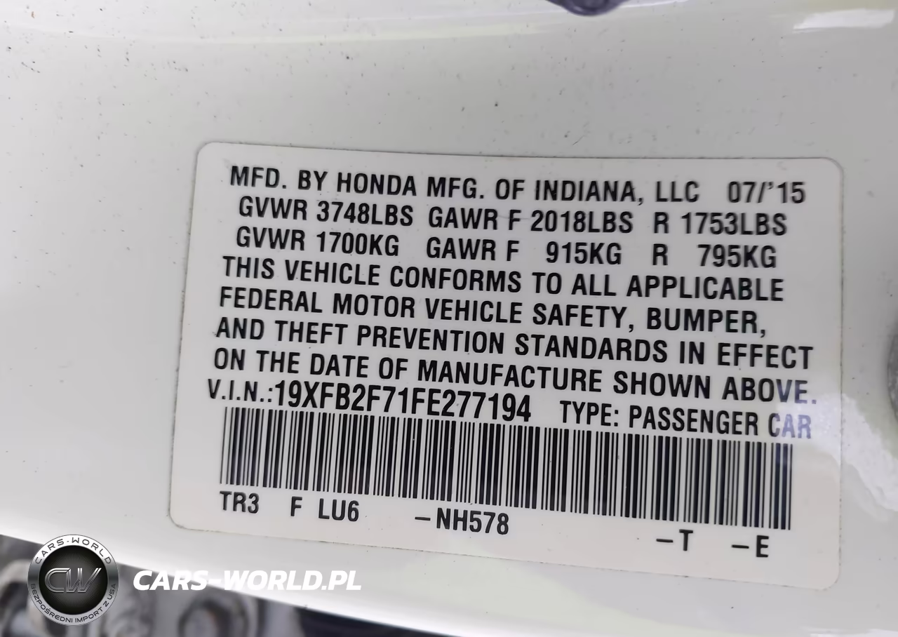 2015 Honda Civic Se VIN:19XFB2F71FE277194 - 9