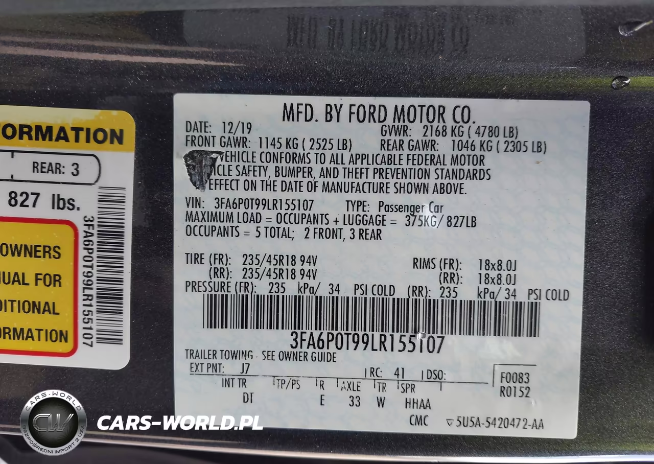 FORD FUSION SE VIN:3FA6P0T99LR155107 - 9