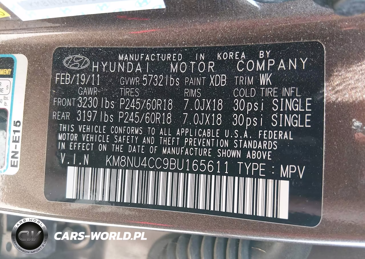2011 Hyundai Veracruz Limited VIN:KM8NU4CC9BU165611 - 9