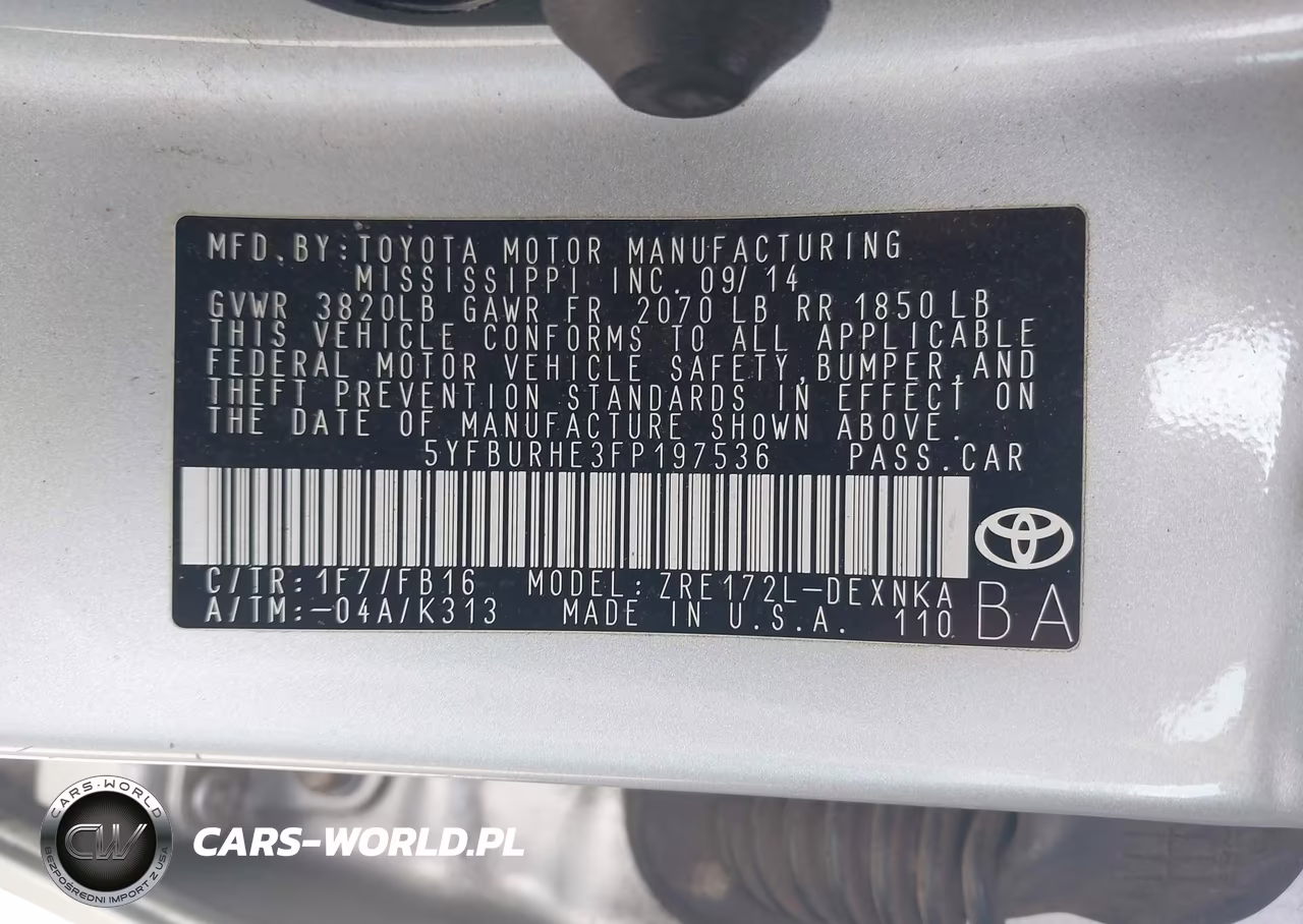 2015 Toyota Corolla Le VIN:5YFBURHE3FP197536 - 9