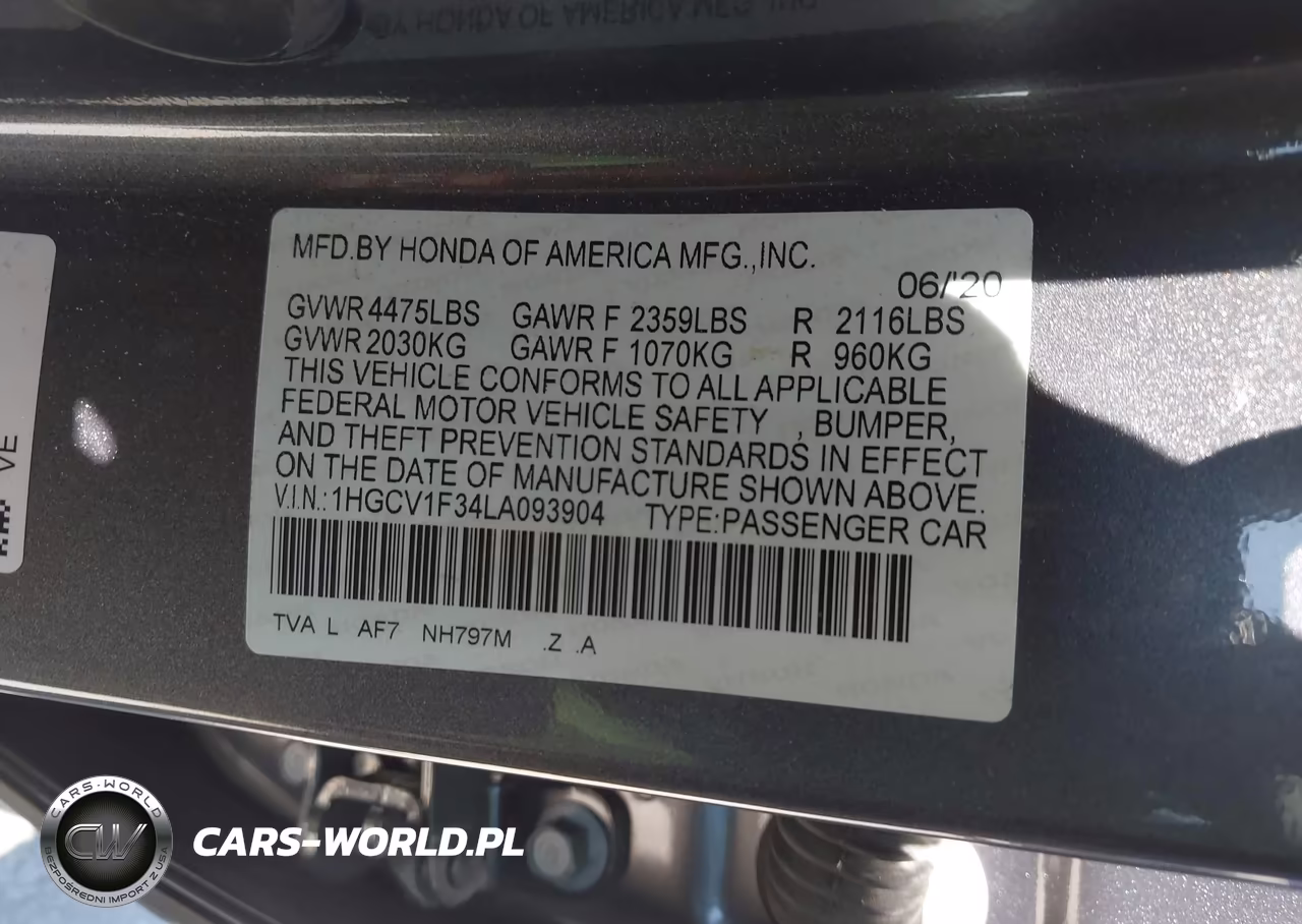 2020 Honda Accord Sport VIN:1HGCV1F34LA093904 - 9