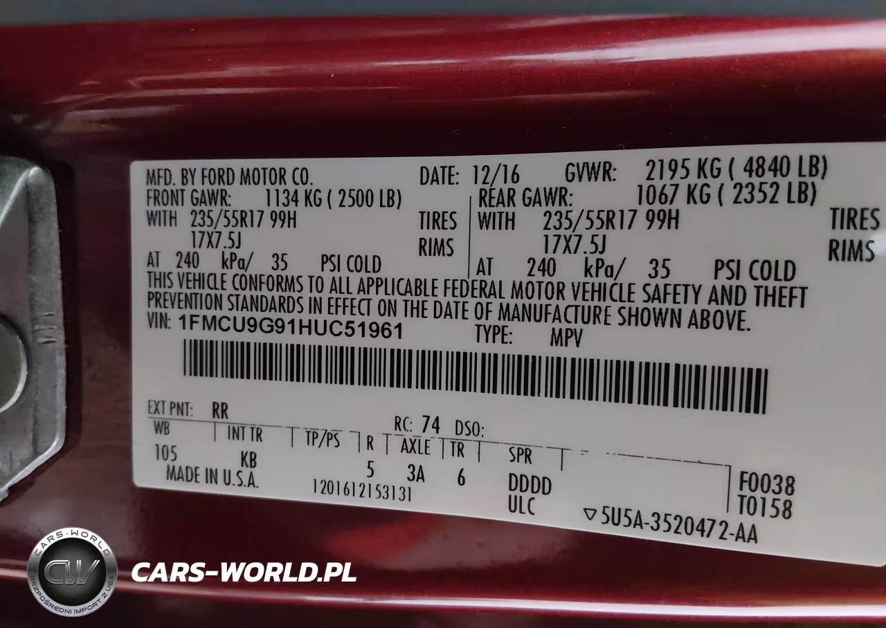 2017 Ford Escape Se VIN:1FMCU9G91HUC51961 - 9