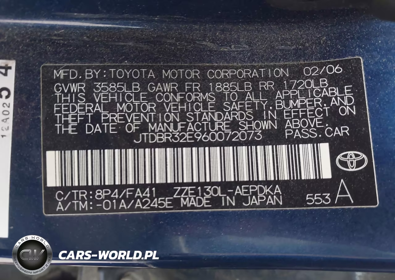 2006 Toyota Corolla Ce VIN:JTDBR32E960072073 - 9