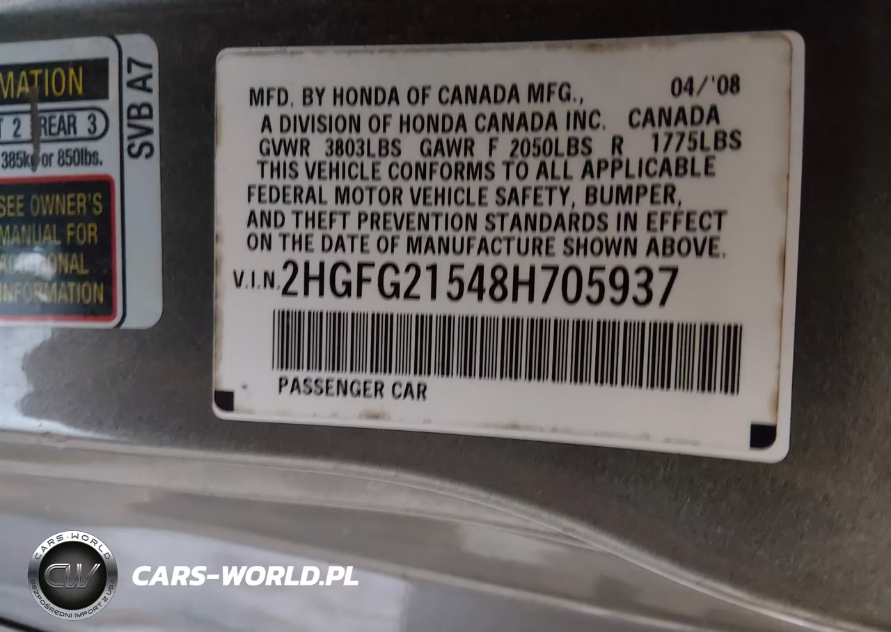 2008 Honda Civic Si VIN:2HGFG21548H705937 - 9