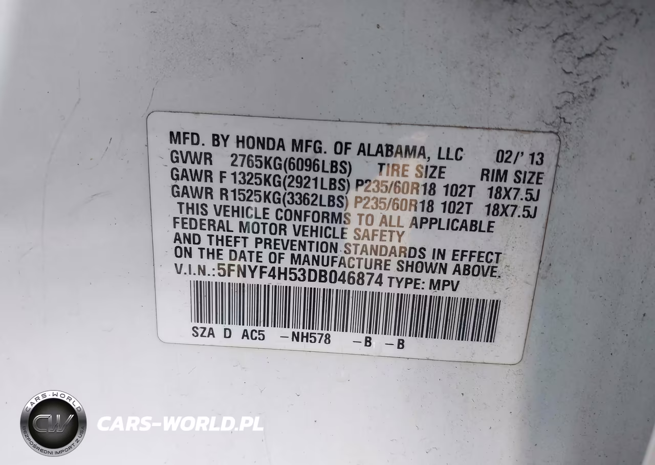2013 Honda Pilot Ex-L VIN:5FNYF4H53DB046874 - 9