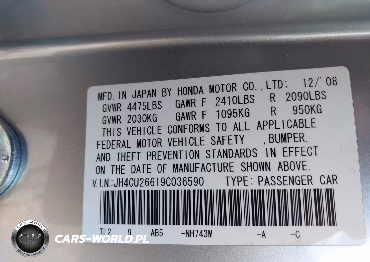 2009 Acura Tsx VIN:JH4CU26619C036590 - 9