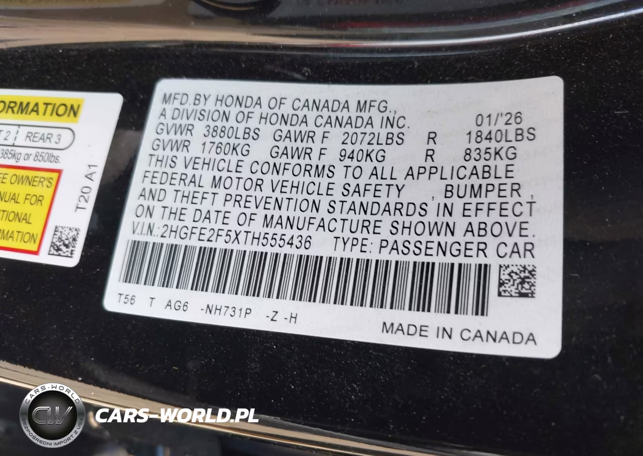 2026 Honda Civic Sport VIN:2HGFE2F5XTH555436 - 9