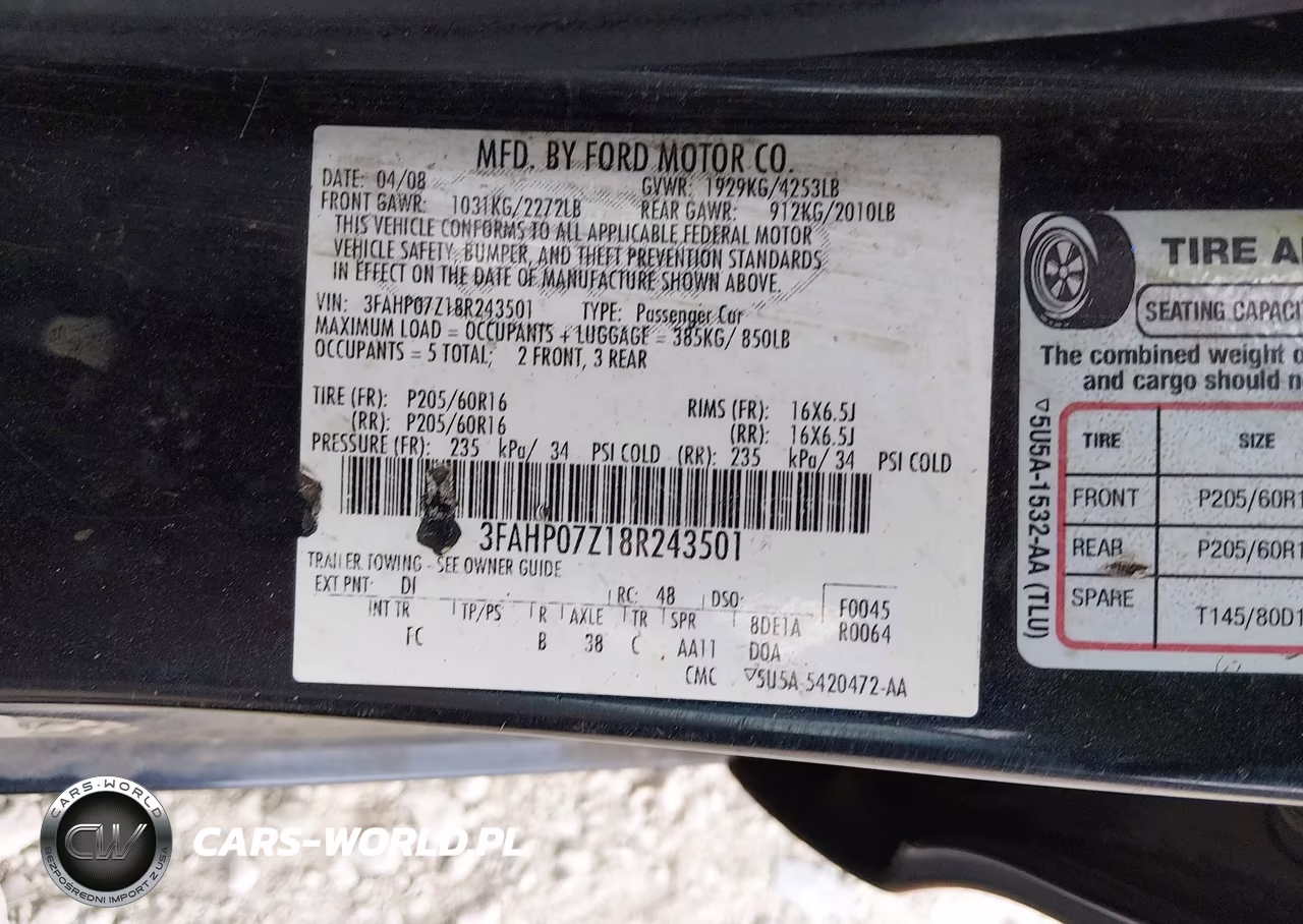 2008 Ford Fusion Se VIN:3FAHP07Z18R243501 - 9