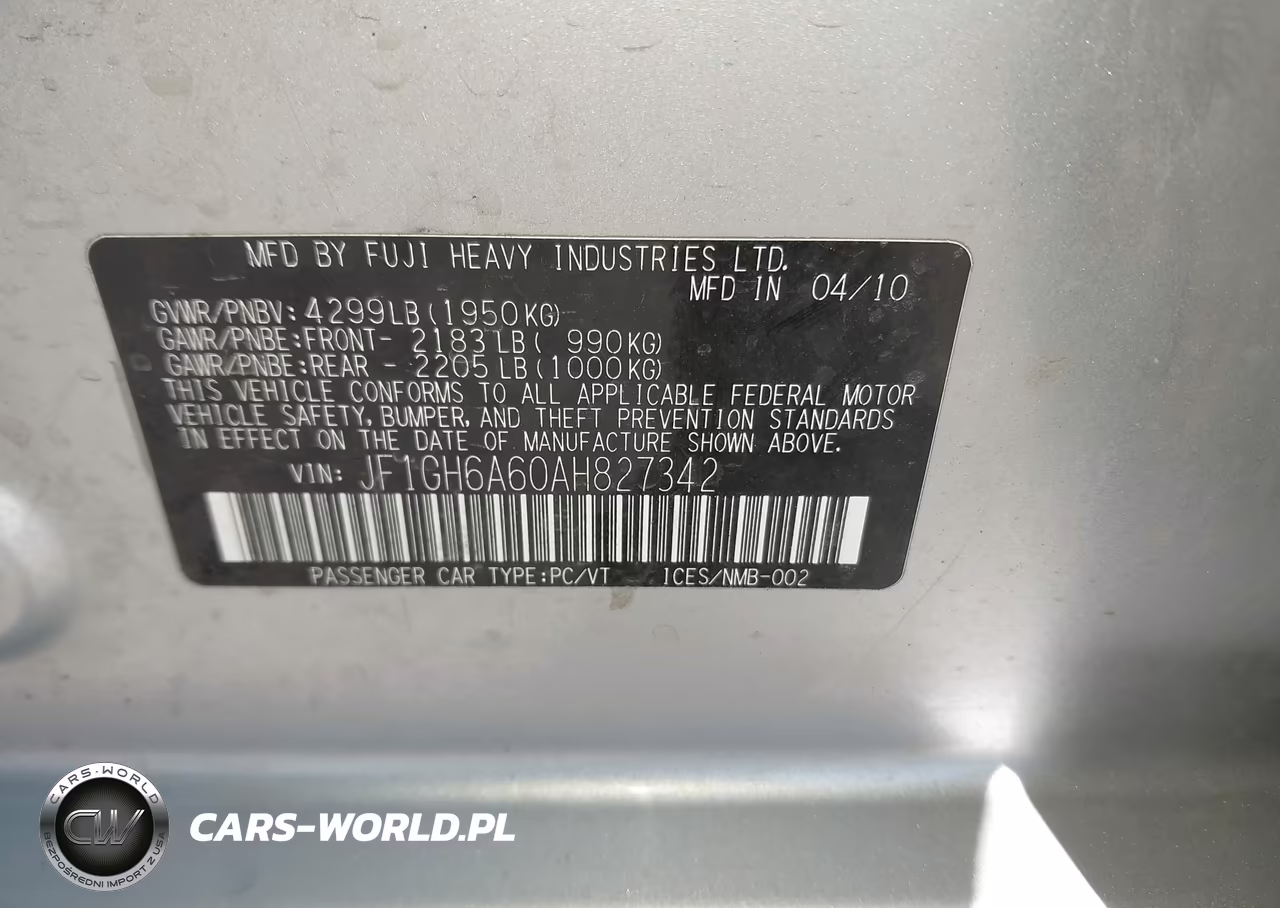 2010 Subaru Impreza 2.5I VIN:JF1GH6A60AH827342 - 9