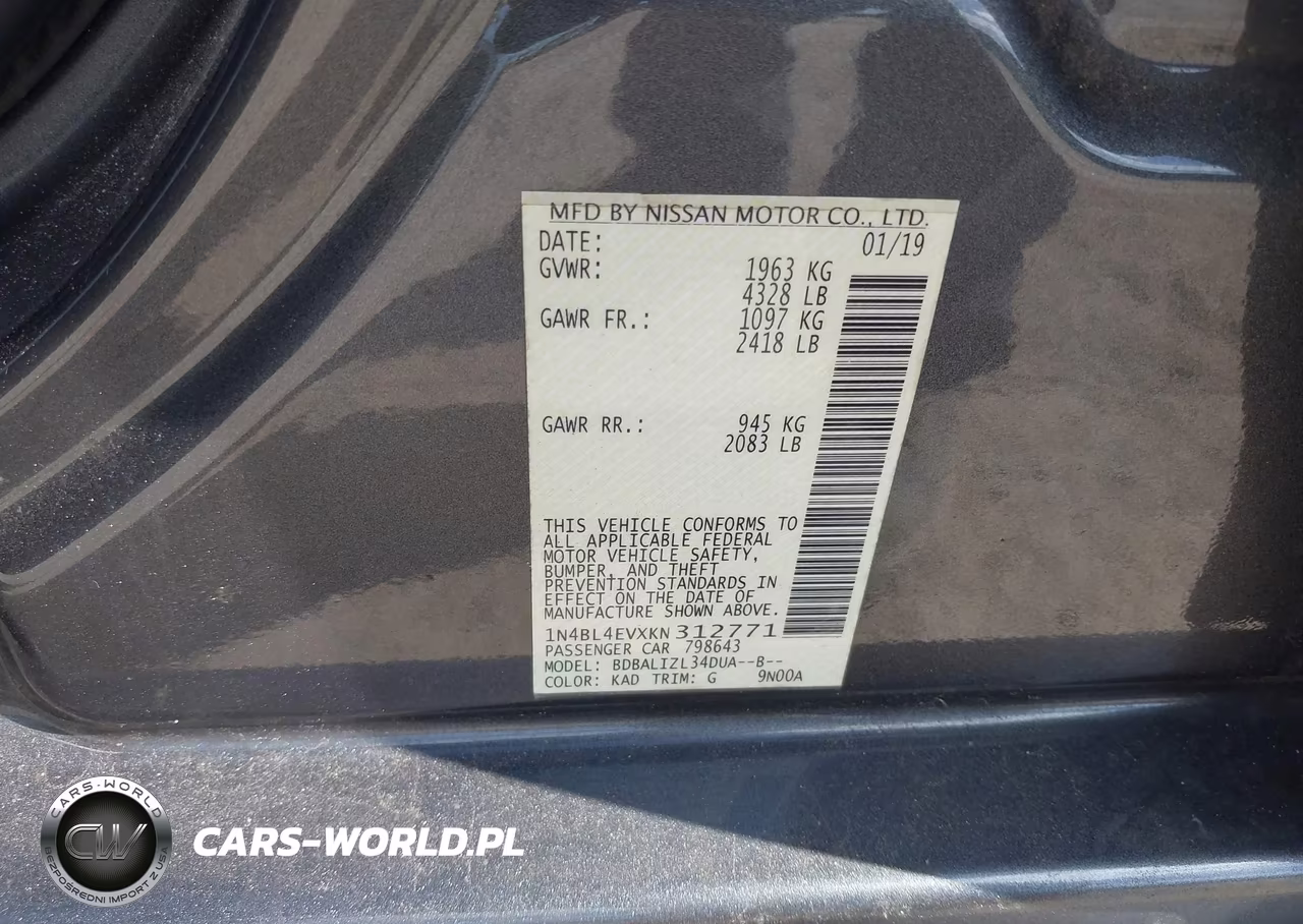 2019 Nissan Altima 2.5 Sl VIN:1N4BL4EVXKN312771 - 9