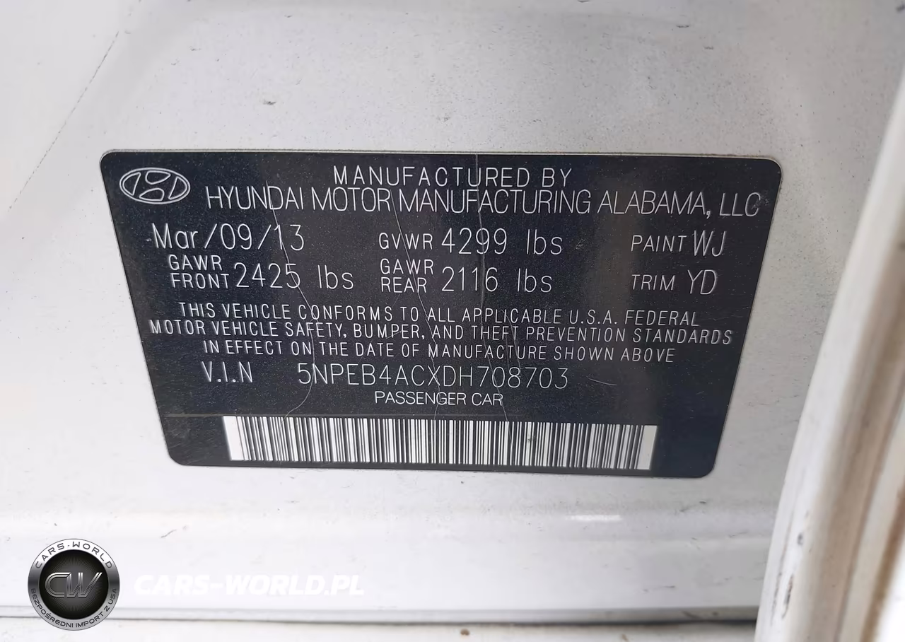 2013 Hyundai Sonata Gls VIN:5NPEB4ACXDH708703 - 9