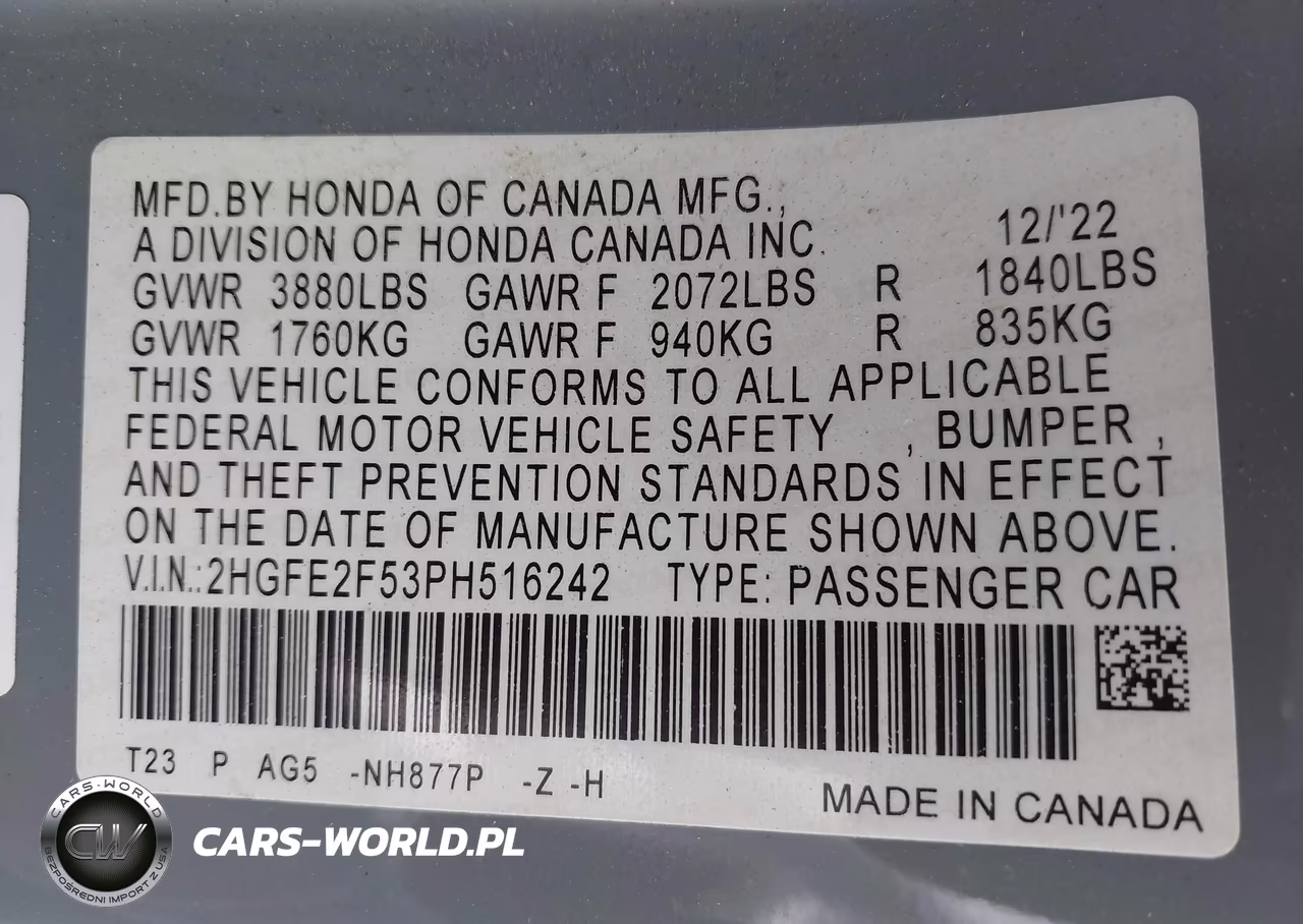2023 Honda Civic Sport VIN:2HGFE2F53PH516242 - 9