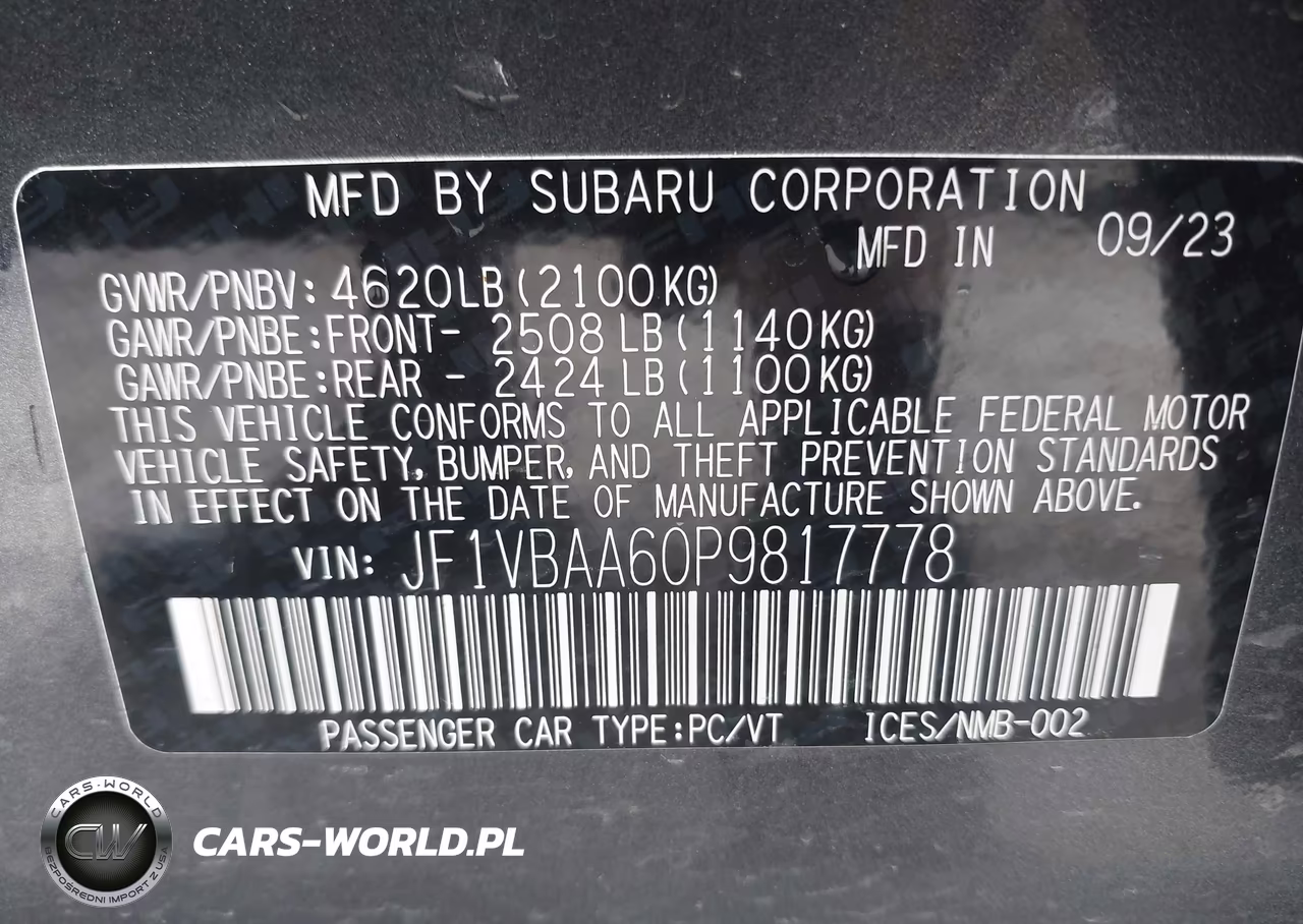 2023 Subaru Wrx VIN:JF1VBAA60P9817778 - 9