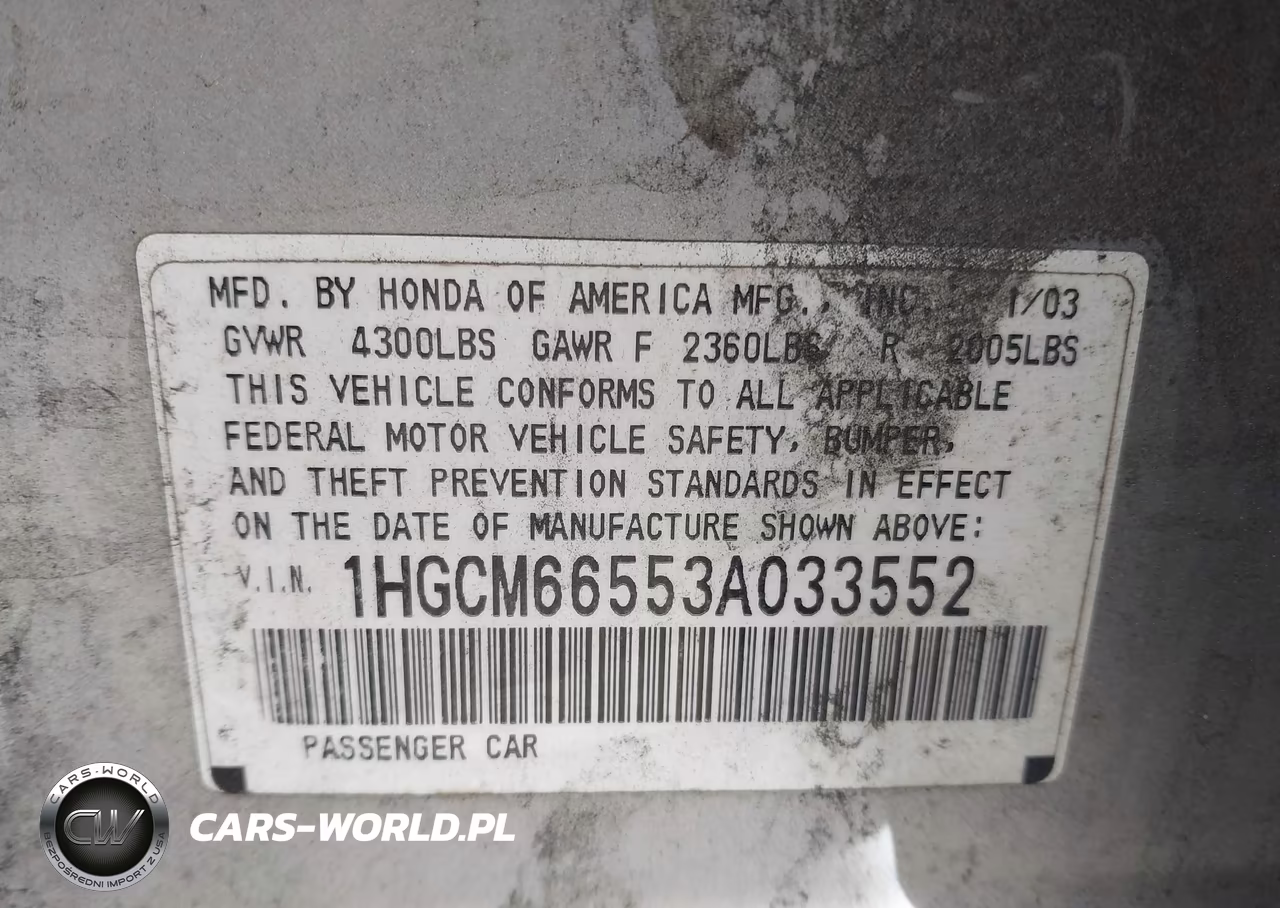 2003 Honda Accord 3.0 Ex VIN:1HGCM66553A033552 - 9