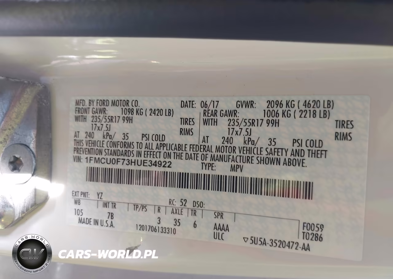 2017 Ford Escape S VIN:1FMCU0F73HUE34922 - 9