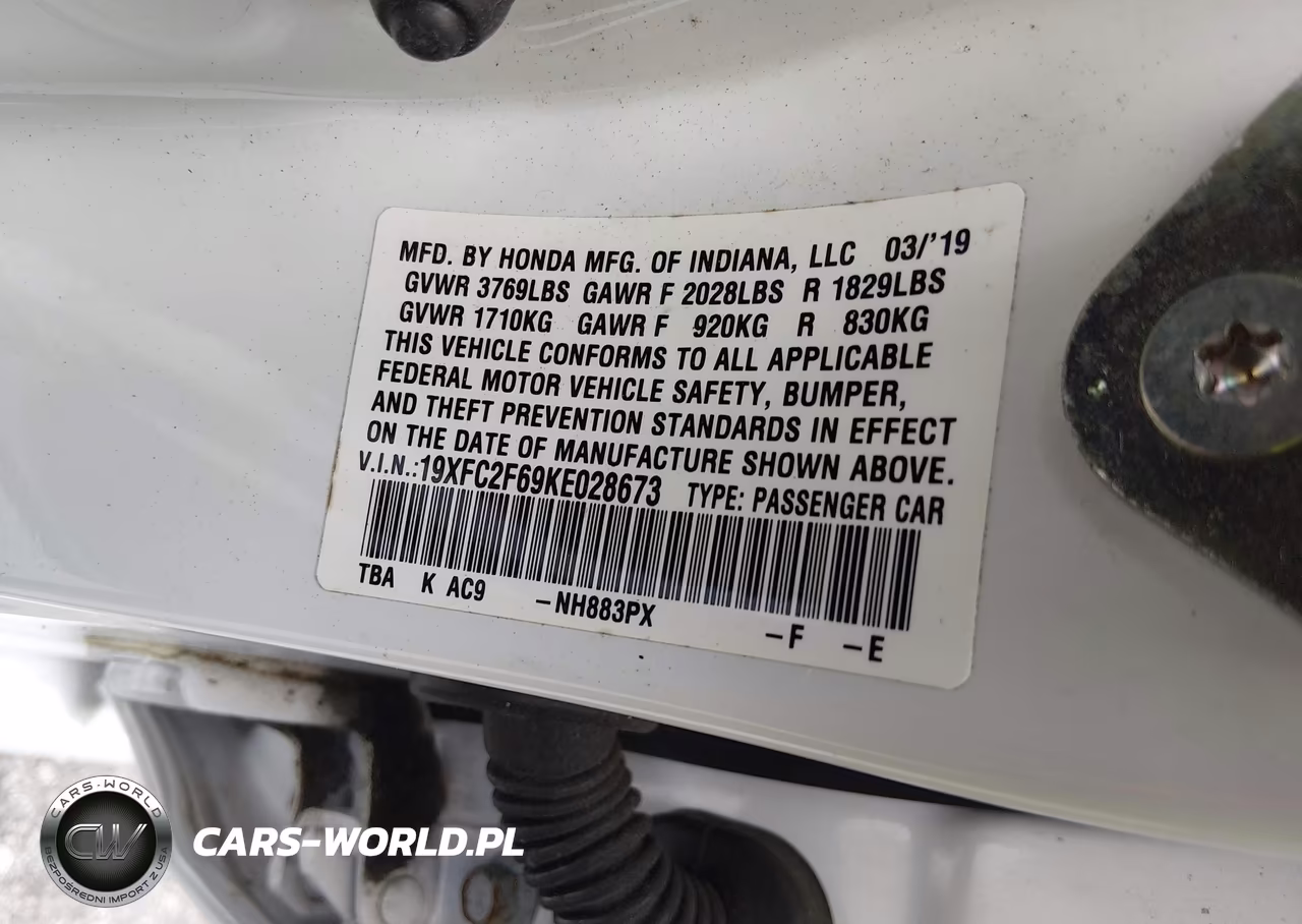 2019 Honda Civic Lx VIN:19XFC2F69KE028673 - 9