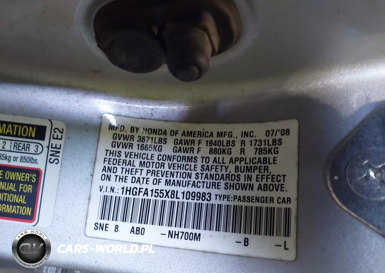 2008 Honda Civic Lx VIN:1HGFA155X8L109983 - 9