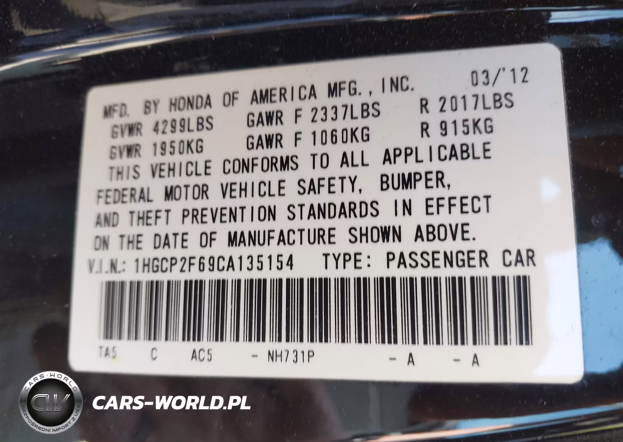 2012 Honda Accord 2.4 Se VIN:1HGCP2F69CA135154 - 9