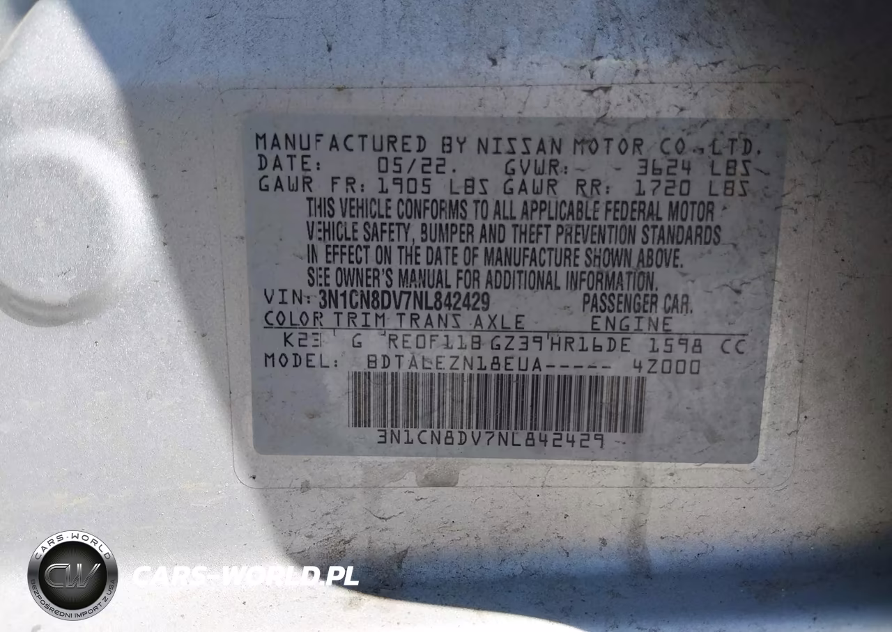 2022 Nissan Versa 1.6 S Xtronic Cvt VIN:3N1CN8DV7NL842429 - 9