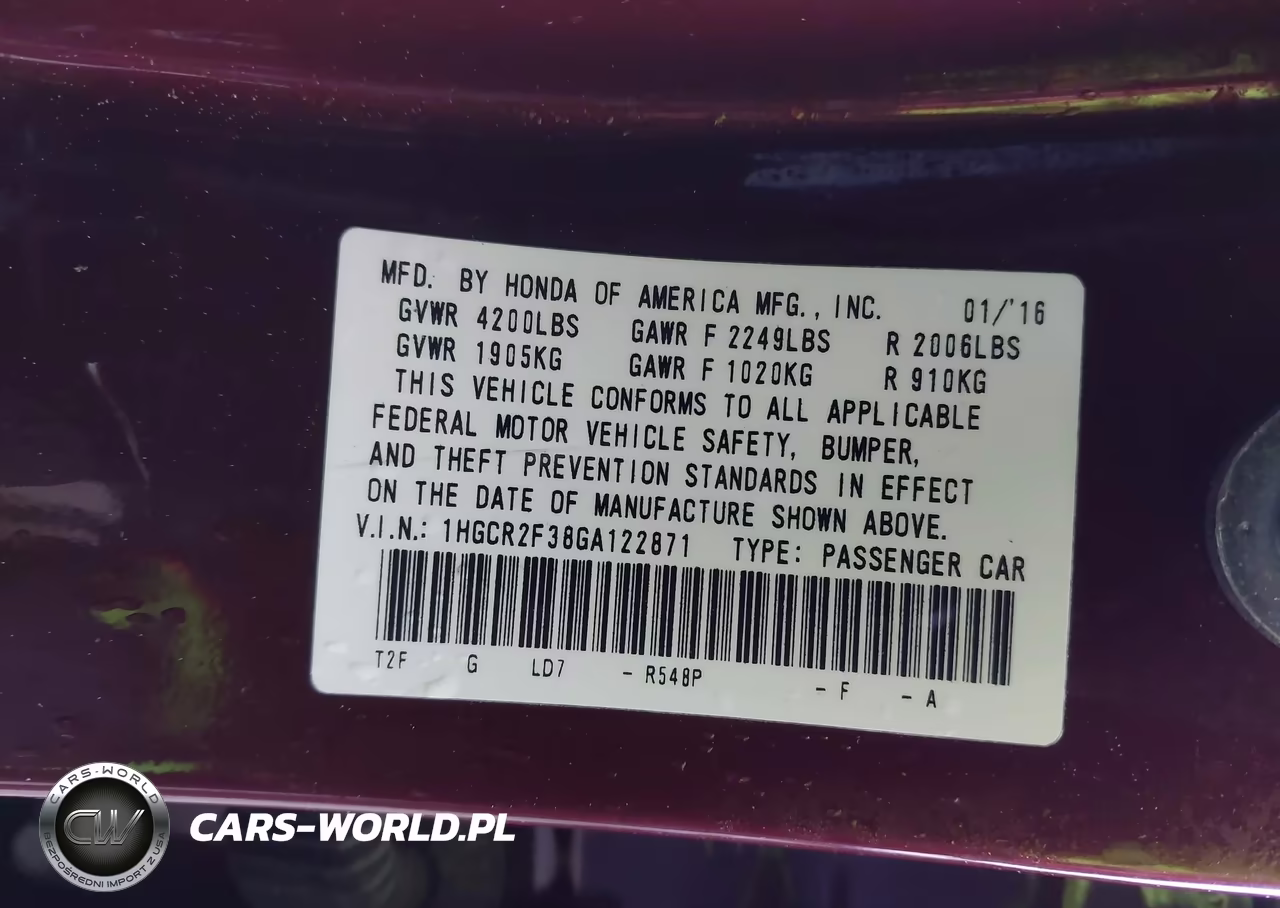 2016 Honda Accord Lx VIN:1HGCR2F38GA122871 - 9