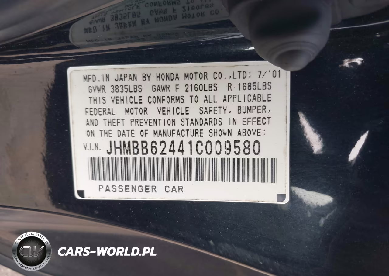 2001 Honda Prelude VIN:JHMBB62441C009580 - 9