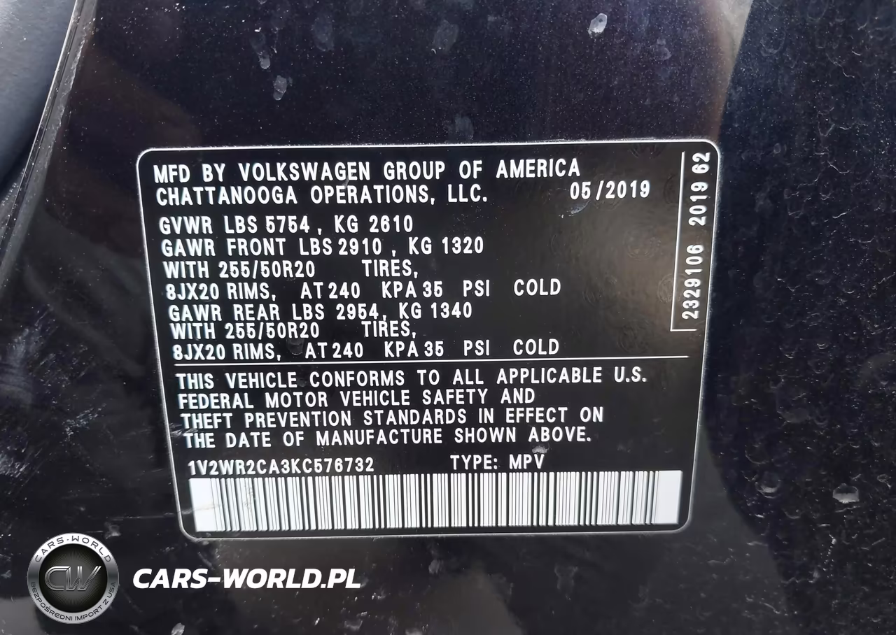 2019 Volkswagen Atlas 3.6L V6 Se W-Technology VIN:1V2WR2CA3KC576732 - 9