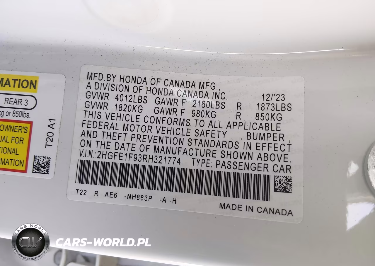 2024 Honda Civic Touring VIN:2HGFE1F93RH321774 - 9