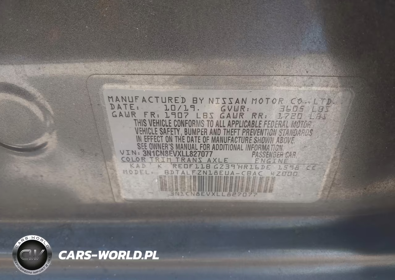 2020 Nissan Versa Sv Xtronic Cvt VIN:3N1CN8EVXLL827077 - 9