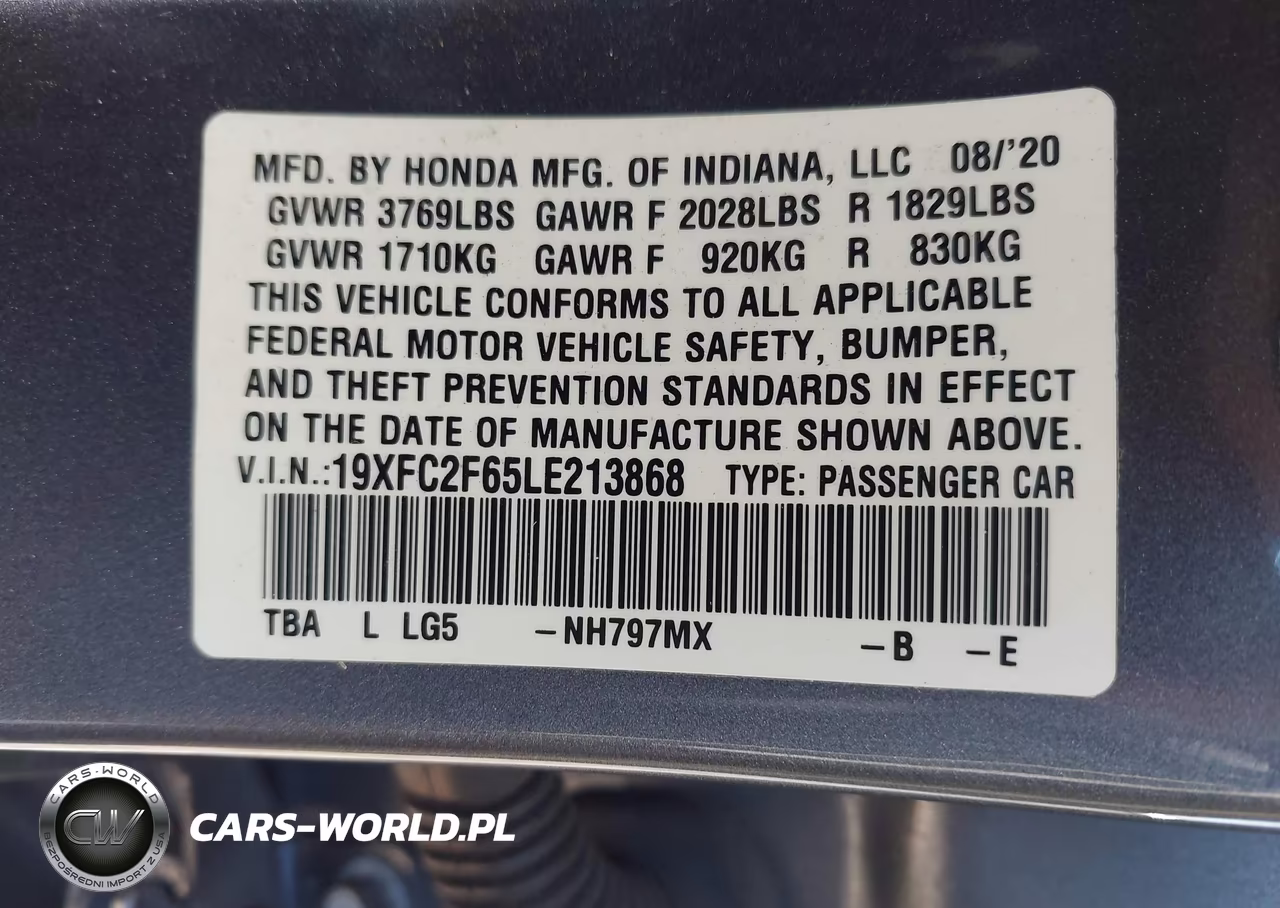 2020 Honda Civic Lx VIN:19XFC2F65LE213868 - 9