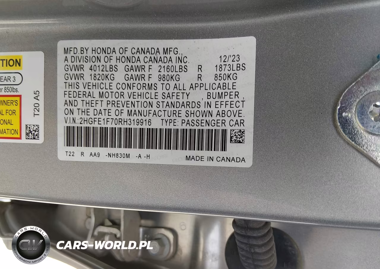 2024 Honda Civic Ex VIN:2HGFE1F70RH319916 - 9